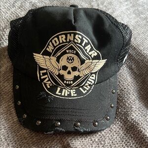 Wornstar Black Studded Skull Trucker Baseball Cap